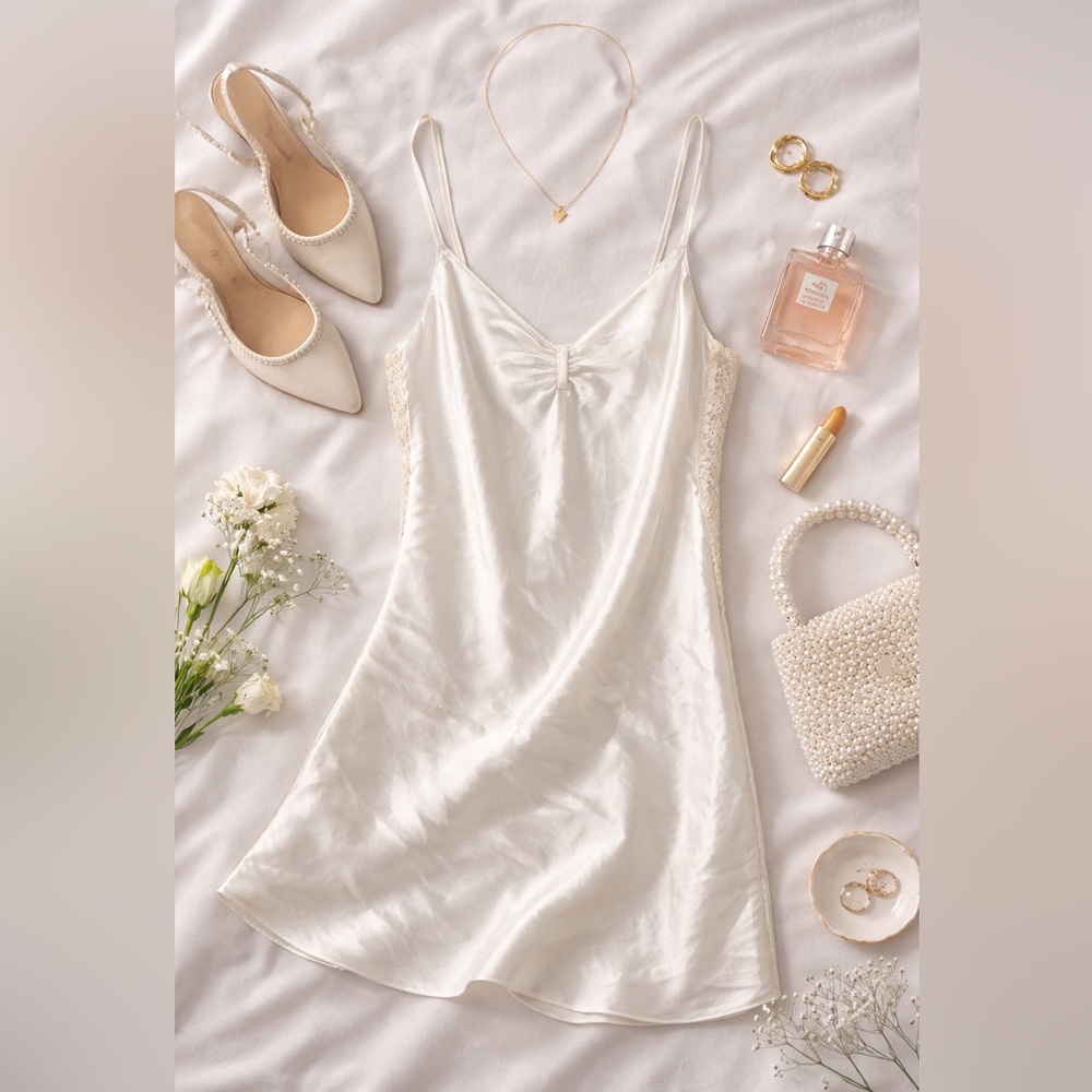 Morgan Taylor Satin Lace Slip | White Lingerie Dress | XL Bridal Honeymoon